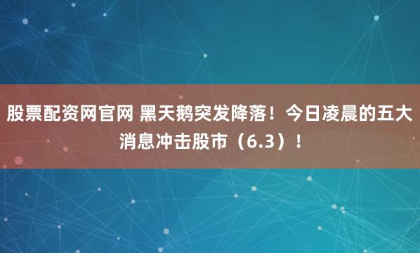 股票配资网官网 黑天鹅突发降落！今日凌晨的五大消息冲击股市（6.3）！
